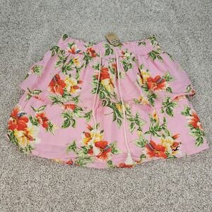 Hollister Large Pink‎ Navy Blue Turquoise Floral Tropical Tiered Mini Skirt NWT